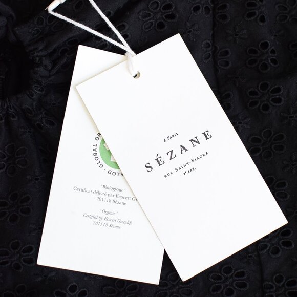 NWT Sezane Pearline Dress Black Eyelet Midi Tie Front Size 6 - Picture 9 of 12